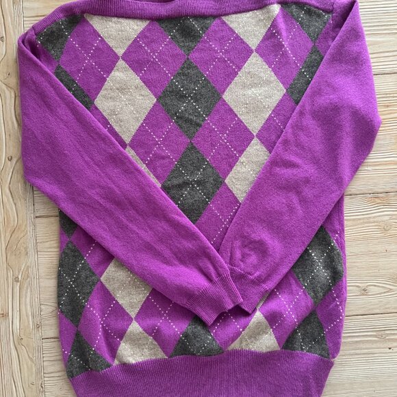 Banana Republic Orchid Argyle 100% Cashmere Sweater – Size M - Picture 3 of 8